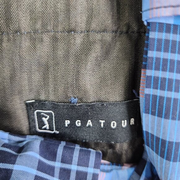 Mens PGA Tour Flat Front Golf Chino Shorts Blue Pink Plaid 100% Polyester 40 - Picture 5 of 12